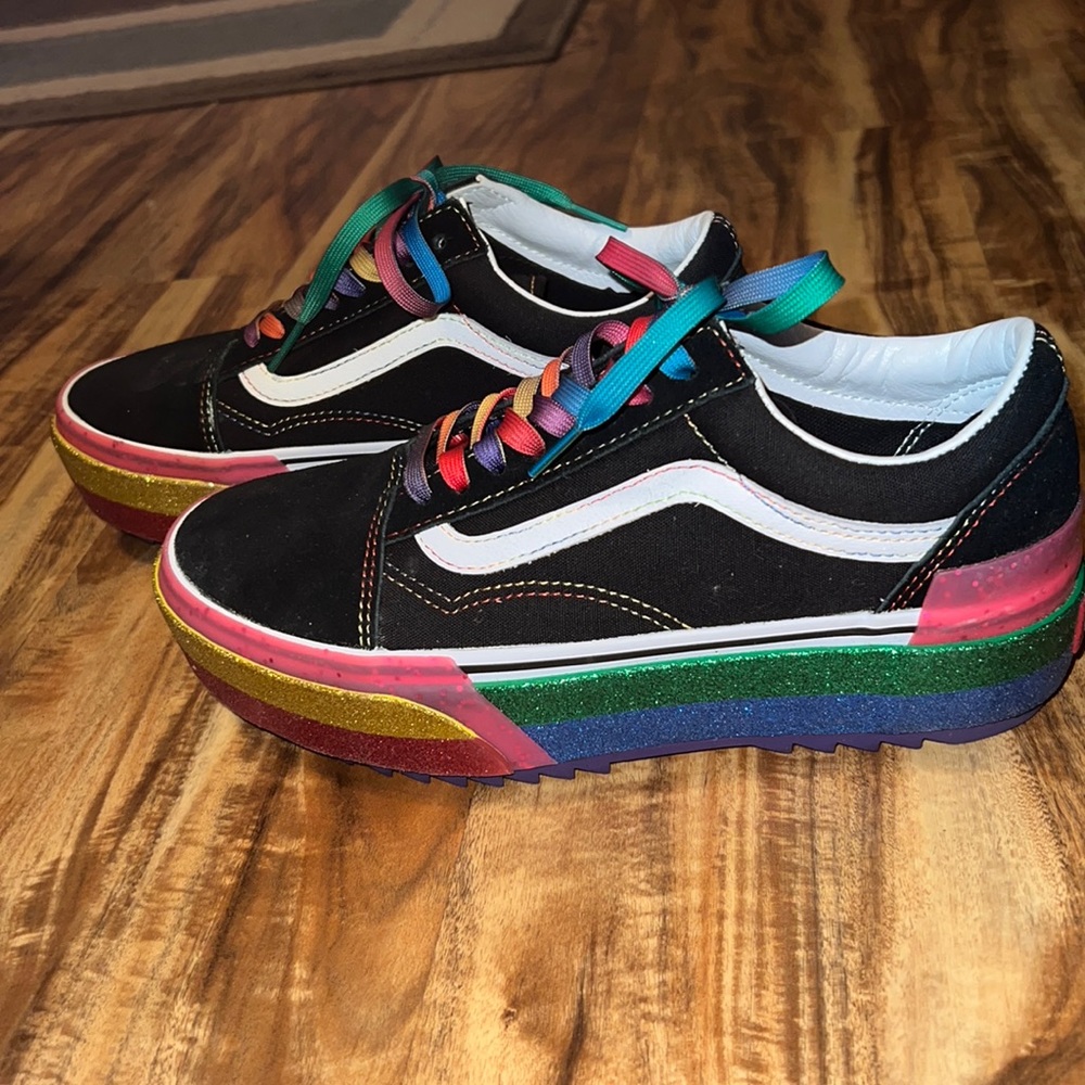 VANS Old School Rainbow Glitter Stacked Sole Sneakers